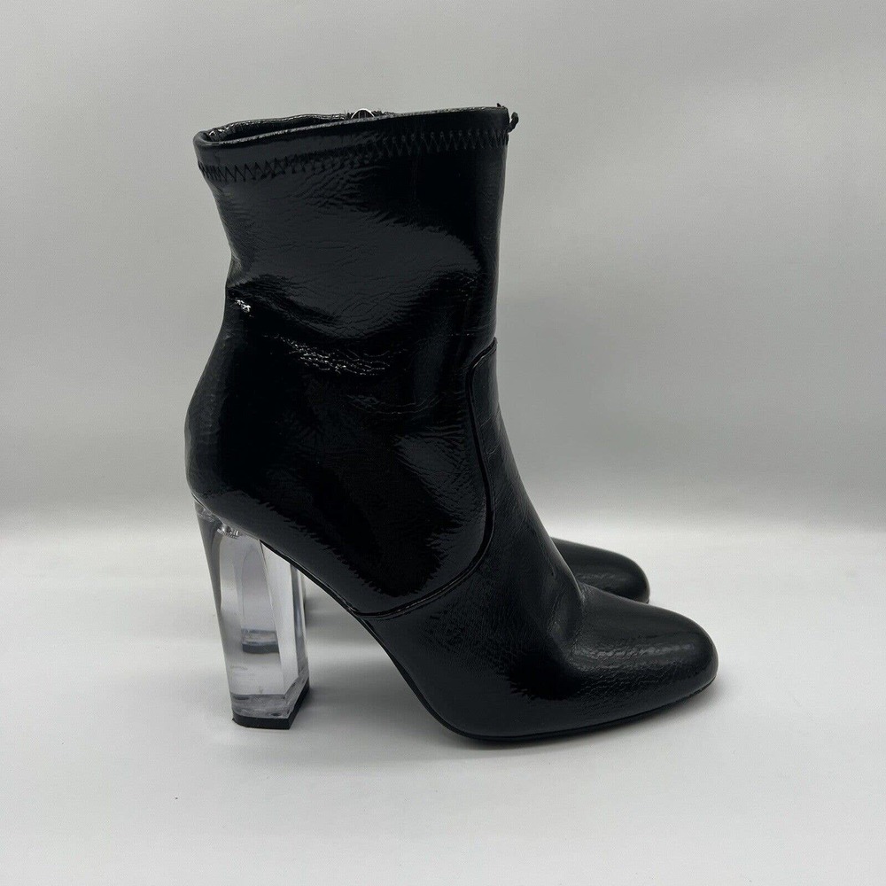 Steve Madden Black Patent Leather Womens Dress Boots Clear Heels Women's Sz 5.5M